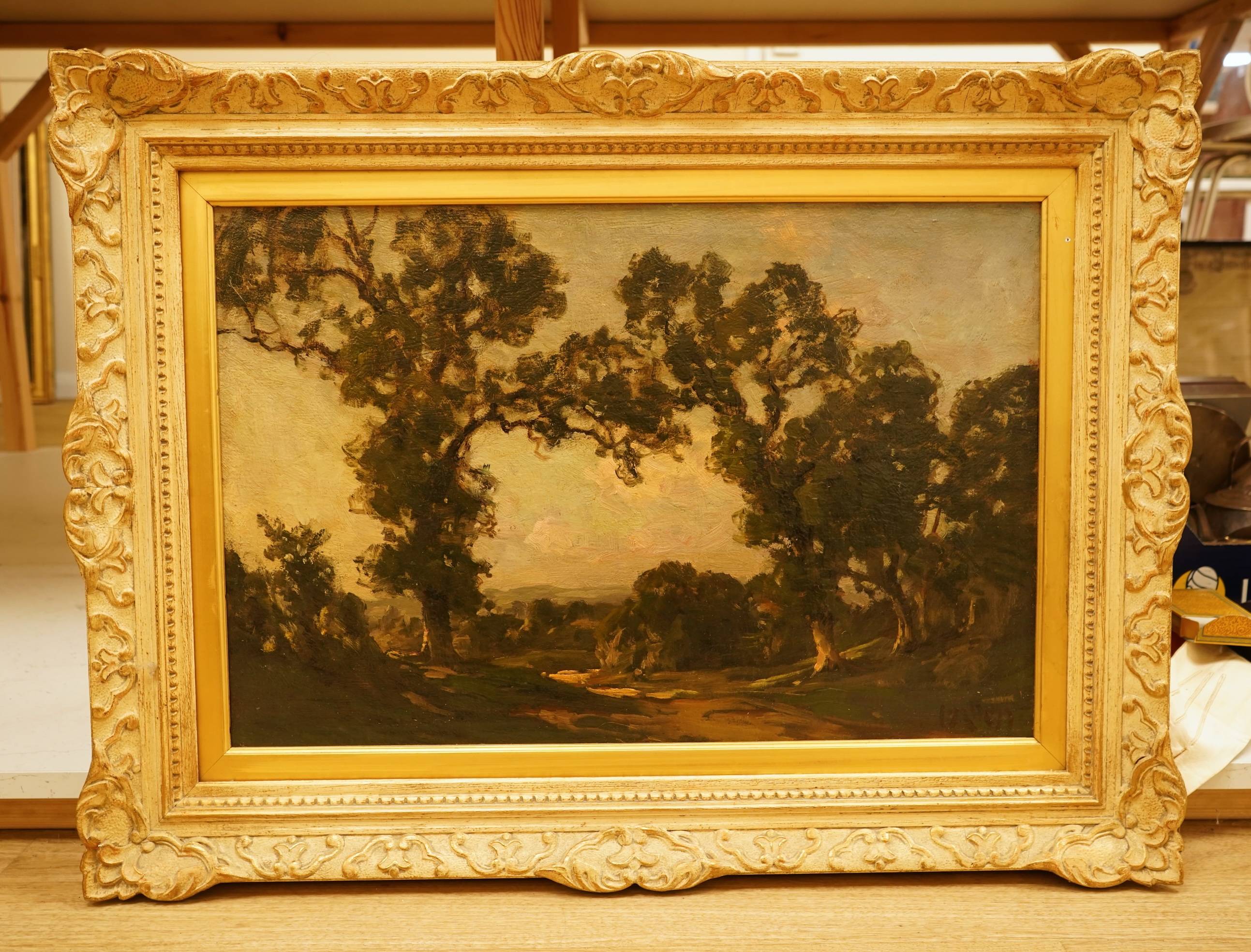 John William Schofield (1865-1944), Rural landscape, signed, oil on canvas, 40 x 60cm, ornate frame